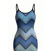Vintage Couple Outfit Ombre Faux Denim Zig Zag Print Spaghetti Strap Maxi Bodycon Dress and Shirt Set - Bleu S | US 4