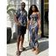 Vintage Couple Outfit Mixed Color Leopard Fluid Print Spaghetti Strap Maxi Bodycon Dress and Shirt Set - Bleu profond S | US 4