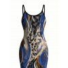 Vintage Couple Outfit Mixed Color Leopard Fluid Print Spaghetti Strap Maxi Bodycon Dress and Shirt Set - Bleu profond S | US 4