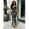 Vacation Couple Outfit Monochrome Fluid Swirl Ombre Print Spaghetti Strap Maxi Bodycon Dress and Shirt Set - Noir S | US 4