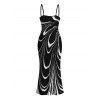 Vacation Couple Outfit Monochrome Fluid Swirl Ombre Print Spaghetti Strap Maxi Bodycon Dress and Shirt Set - Noir S | US 4