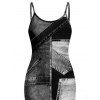Casual Dress Faux Denim Patchwork Print Spaghetti Strap Maxi Bodycon Dress - Noir XXXXL | US 18