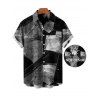 Men's Casual Shirt Faux Denim Patchwork Print Button Up Shirt - Noir S