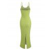 Vacation Dress Floral Leaf Textured Jacquard Print Spaghetti Strap Maxi Bodycon Dress - Vert XXL | US 14