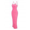 Vacation Dress Floral Leaf Textured Jacquard Print Spaghetti Strap Maxi Bodycon Dress - Rose Vif XXL | US 14