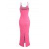 Vacation Dress Floral Leaf Textured Jacquard Print Spaghetti Strap Maxi Bodycon Dress - Rose Vif XXL | US 14