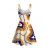 Vintage Dress Colorblock Geometric Curve Print Ruched Bust Mini Dress - Jaune clair XXXXXL | US 20