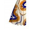 Vintage Dress Colorblock Geometric Curve Print Ruched Bust Mini Dress - Jaune clair XXXXXL | US 20