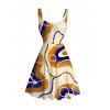 Vintage Dress Colorblock Geometric Curve Print Ruched Bust Mini Dress - Jaune clair XXXXXL | US 20