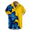 Men's Vacation Shirt Yellow Base Lily Floral Print Button Up Shirt - Jaune S