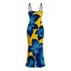 Vacation Dress Yellow Base Lily Floral Print Spaghetti Strap Maxi Bodycon Dress - Jaune XXL | US 14