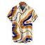 Men's Vintage Shirt Colorblock Geometric Curve Print Button Up Shirt - Jaune clair S