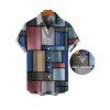 Men's Vintage Shirt Colored Distressed Faux Denim Patch Plaid Print Button Up Shirt - Bleu gris 5XL