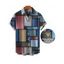 Men's Vintage Shirt Colored Distressed Faux Denim Patch Plaid Print Button Up Shirt - Bleu gris 5XL