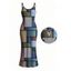 Vintage Dress Colored Distressed Faux Denim Patch Plaid Print Spaghetti Strap Maxi Bodycon Dress - Bleu gris XXL | US 14