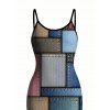 Vintage Dress Colored Distressed Faux Denim Patch Plaid Print Spaghetti Strap Maxi Bodycon Dress - Bleu gris XXL | US 14