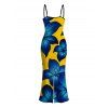 Vacation Couple Outfit Yellow Base Lily Floral Print Spaghetti Strap Maxi Bodycon Dress and Shirt Set - Jaune S | US 4