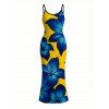 Vacation Couple Outfit Yellow Base Lily Floral Print Spaghetti Strap Maxi Bodycon Dress and Shirt Set - Jaune S | US 4