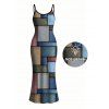 Vintage Couple Outfit Colored Distressed Faux Denim Patch Plaid Print Spaghetti Strap Maxi Bodycon Dress and Shirt Set - Bleu gris S | US 4