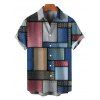 Vintage Couple Outfit Colored Distressed Faux Denim Patch Plaid Print Spaghetti Strap Maxi Bodycon Dress and Shirt Set - Bleu gris S | US 4