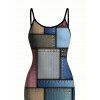 Vintage Couple Outfit Colored Distressed Faux Denim Patch Plaid Print Spaghetti Strap Maxi Bodycon Dress and Shirt Set - Bleu gris S | US 4