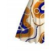 Vintage Couple Outfit Colorblock Geometric Curve Print Ruched Bust Mini Dress and Shirt Set - Jaune clair S | US 4
