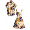 Vintage Couple Outfit Colorblock Geometric Curve Print Ruched Bust Mini Dress and Shirt Set - Jaune clair S | US 4