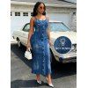 Casual Dress Faux Denim Print Spaghetti Strap Maxi Bodycon Dress - Bleu Toile de Jean M | US 6