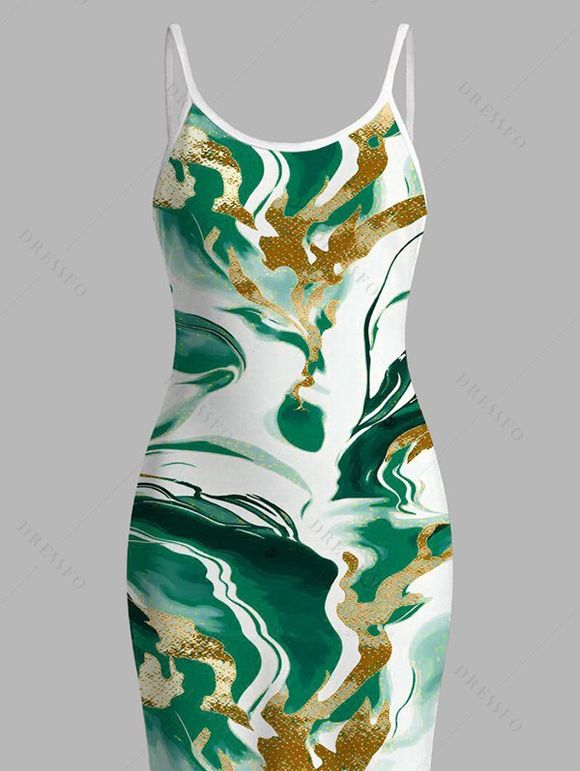 Vacation Dress Marble Fluid Swirl Tie Dye Print Bodycon Mermaid Maxi Dress - Vert S | US 4