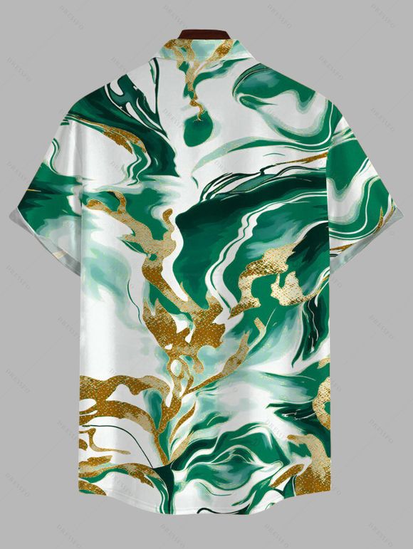 Men's Vacation Shirt Marble Fluid Swirl Tie Dye Print Button Up Shirt - Vert 5XL