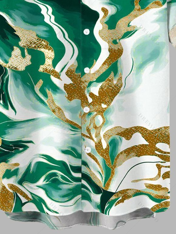 Men's Vacation Shirt Marble Fluid Swirl Tie Dye Print Button Up Shirt - Vert 5XL