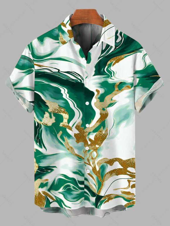 Vacation Couple Outfit Marble Fluid Swirl Tie Dye Print Bodycon Mermaid Maxi Dress and Shirt Set - Vert S | US 4