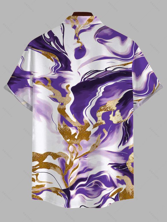 Vacation Couple Outfit Marble Fluid Swirl Tie Dye Print Bodycon Mermaid Maxi Dress and Shirt Set - Pourpre S | US 4