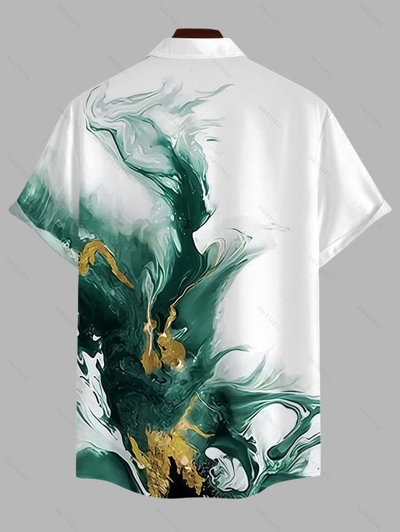 Men's Vacation Shirt Metallic Gold Fluid Smudge Ombre Print Button Up Shirt - Vert profond 5XL