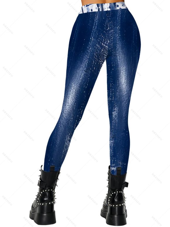 Streetwear Leggings Vintage Faux Denim Print Long Skinny Leggings - Bleu profond XXL | US 14