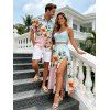 Vacation Couple Outfit Ombre Floral Leaf Print Lace Hollow Out Spaghetti Strap Slit Dress and Shirt Set - multicolor A S | US 4