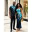 Vacation Couple Outfit Colorblock Metallic Gold Fluid Marble Print Spaghetti Strap Maxi Bodycon Dress and Shirt Set - Noir S | US 4
