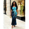 Vacation Dress Colorblock Metallic Gold Fluid Marble Print Spaghetti Strap Maxi Bodycon Dress - Noir S | US 4