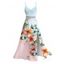 Vacation Dress Ombre Floral Leaf Print Lace Hollow Out Spaghetti Strap Slit Dress - multicolor A XXXL | US 16