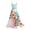 Vacation Dress Ombre Floral Leaf Print Lace Hollow Out Spaghetti Strap Slit Dress - multicolor A XXXXL | US 18