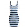 Vacation Dress for Beach Colorblock Striped Print Spaghetti Strap Bodycon Mini Dress - Bleu Ciel L | US 8-10