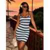 Vacation Dress for Beach Colorblock Striped Print Spaghetti Strap Bodycon Mini Dress - Bleu Ciel L | US 8-10