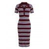 Vacation Shirt Dress Colorblock Striped Half Button Up Turn Down Collar Bodycon Knitted Dress - multicolor ONE SIZE