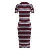 Vacation Shirt Dress Colorblock Striped Half Button Up Turn Down Collar Bodycon Knitted Dress - multicolor ONE SIZE