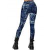 Vintage Leggings Faux Denim Print Skinny Long Streetwear Leggings - Bleu profond S | US 4