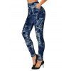 Vintage Leggings Faux Denim Print Skinny Long Streetwear Leggings - Bleu profond L | US 8-10
