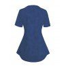 Streetwear Top Vintage Faux Denim Print V Neck Long Top - Bleu profond S | US 4