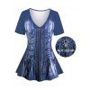 Streetwear Top Vintage Faux Denim Print V Neck Long Top - Bleu profond XL | US 12