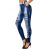 Streetwear Leggings Vintage Faux Denim Print Long Skinny Leggings - Bleu profond XXL | US 14