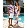 Vacation Couple Outfit Marble Fluid Swirl Tie Dye Print Bodycon Mermaid Maxi Dress and Shirt Set - Pourpre S | US 4